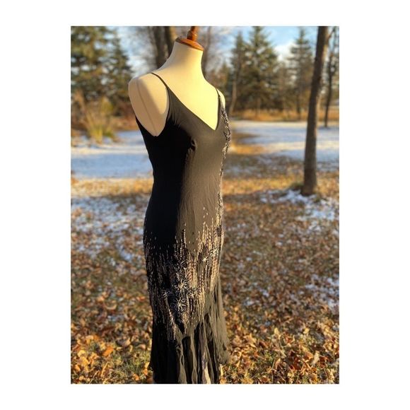 Vtg 90s Y2K Sue Wong Nocturne Gown 100% Silk Dress Beads Mermaid Glam Celestial - Picture 12 of 15